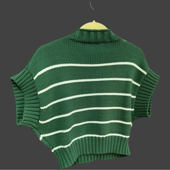 Zenana Outfitters Forest Green and Cream Striped Turtleneck Sweater - Picture 2 of 5